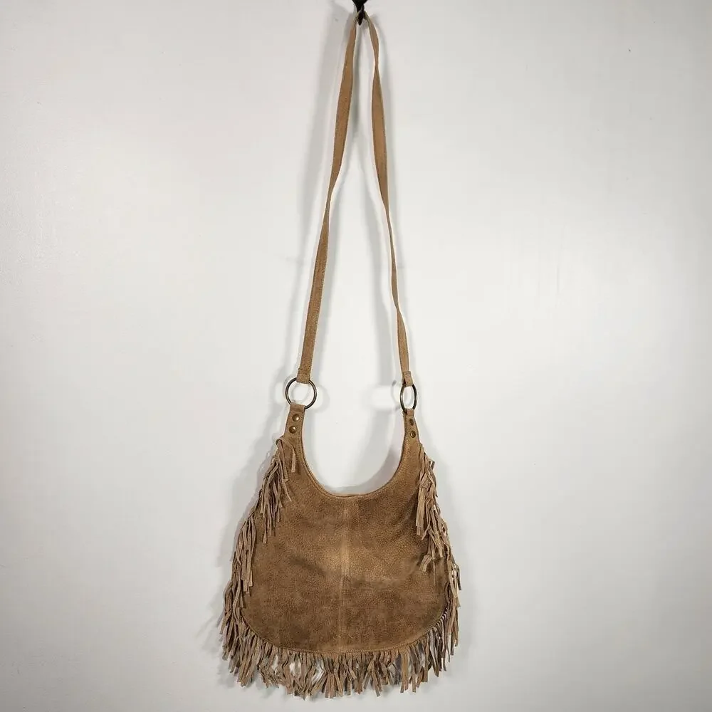 Wilsons Leather Maxima Suede Fringe Bag Crossbody Boho Western Hippie Festival - Picture 3 of 12